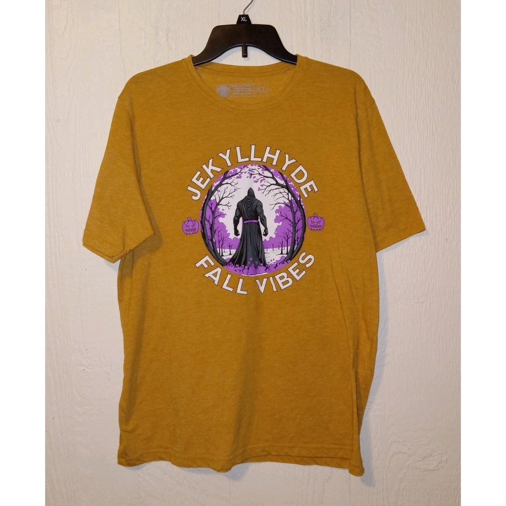 Jekyllhyde Apparel Graphic T-Shirt Mens XL Mustard Yellow Fall Vibes Horror